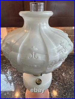 Antique Aladdin Model B Rose & White Moonstone Quilt Lamp With Shade Complete