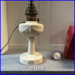 Antique Aladdin Model B Tall Lincoln Drape White Milk glass Oil Lamp Original