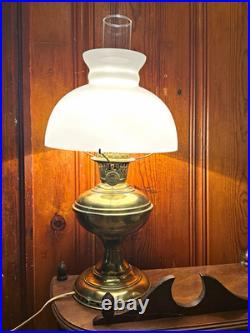 Antique Aladdin Model No. 5 Brass Lamp Electrified Milk Glass Shade Chimney