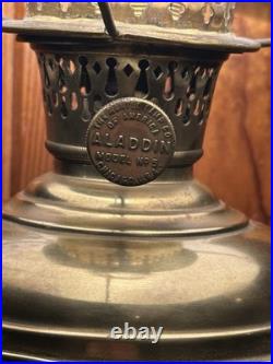 Antique Aladdin Model No. 5 Brass Lamp Electrified Milk Glass Shade Chimney