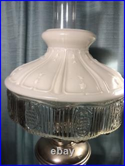 Antique Aladdin Nickel Silver Model No 9 Oil Lamp w Glass Shade Chimney