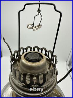 Antique Aladdin Nickel Silver Model No 9 Oil Lamp w Glass Shade Chimney