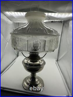 Antique Aladdin Nickel Silver Model No 9 Oil Lamp w Glass Shade Chimney