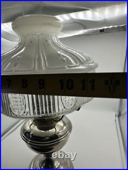 Antique Aladdin Nickel Silver Model No 9 Oil Lamp w Glass Shade Chimney