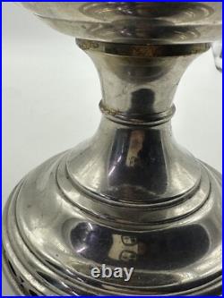 Antique Aladdin Nickel Silver Model No 9 Oil Lamp w Glass Shade Chimney