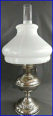 Antique Aladdin No 6 Nickel Plated Oil Kerosene Lamp Molded Milk Glass Shade