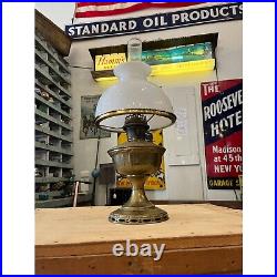 Antique Aladdin No 8 Brass Lamp Light Kerosene with Milk Glass Shade