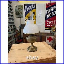 Antique Aladdin No 8 Brass Lamp Light Kerosene with Milk Glass Shade