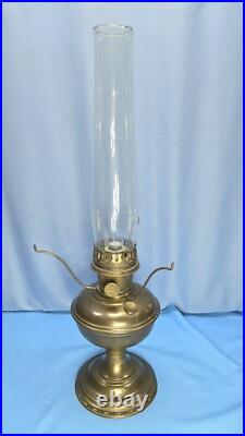 Antique Aladdin No 9 Brass Oil Lamp Hurricane White Milk Glass Flower Shade 23.5