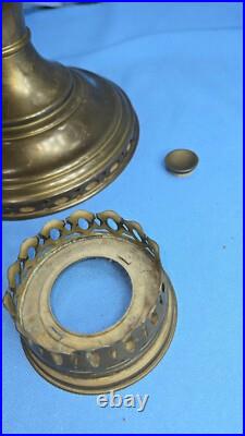 Antique Aladdin No 9 Brass Oil Lamp Hurricane White Milk Glass Flower Shade 23.5