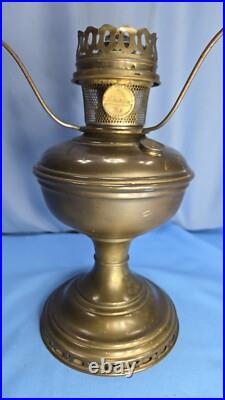 Antique Aladdin No 9 Brass Oil Lamp Hurricane White Milk Glass Flower Shade 23.5