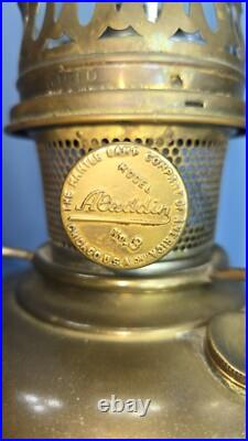Antique Aladdin No 9 Brass Oil Lamp Hurricane White Milk Glass Flower Shade 23.5
