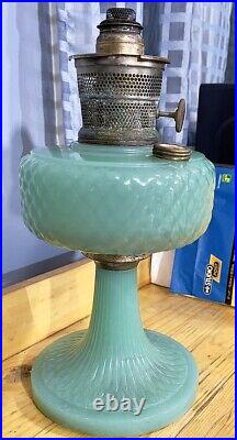 Antique Aladdin Nu-Type Model B-86 Moonstone Diamond Quilt Oil Lamp Jadeiti