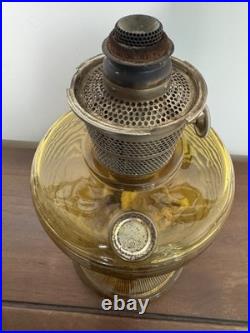 Antique Aladdin Nu-Type Model B Oil/Kerosene Lamp Amber Glass Base Knob Control