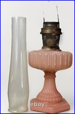 Antique Aladdin Nu-Type Model B Rose (Pink) Moonstone Corinthian Oil Lamp 24