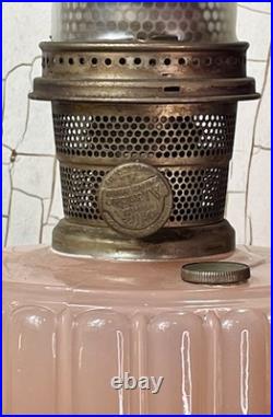 Antique Aladdin Nu-Type Model B Rose (Pink) Moonstone Corinthian Oil Lamp 24