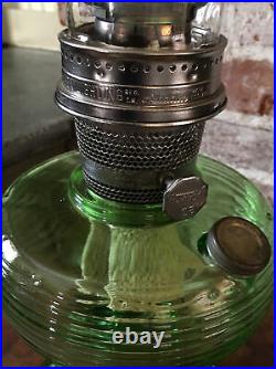 Antique Aladdin Oil Kerosene Lamp Green Beehive Pattern With Original Chimney