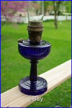 Antique Aladdin Oil Lamp Lincoln Drape Coblat Blue Scallop Foot Model B