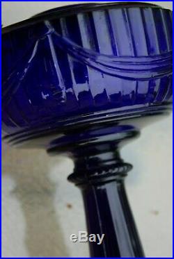 Antique Aladdin Oil Lamp Lincoln Drape Coblat Blue Scallop Foot Model B