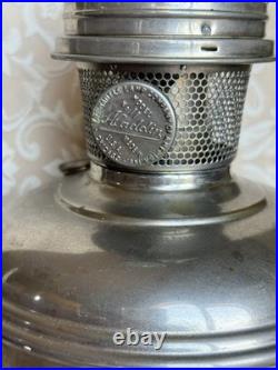 Antique Aladdin Oil Lamp Model #11 Mantle 11 Nickel Finish Pyrex Glass Funnel