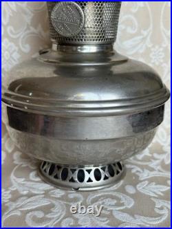 Antique Aladdin Oil Lamp Model #11 Mantle 11 Nickel Finish Pyrex Glass Funnel