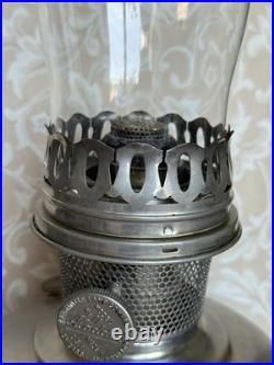 Antique Aladdin Oil Lamp Model #11 Mantle 11 Nickel Finish Pyrex Glass Funnel