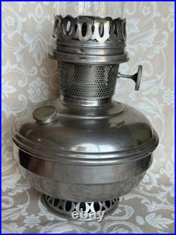 Antique Aladdin Oil Lamp Model #11 Mantle 11 Nickel Finish Pyrex Glass Funnel