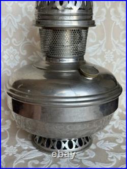 Antique Aladdin Oil Lamp Model #11 Mantle 11 Nickel Finish Pyrex Glass Funnel