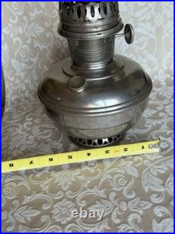Antique Aladdin Oil Lamp Model #11 Mantle 11 Nickel Finish Pyrex Glass Funnel