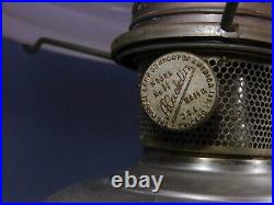 Antique Aladdin Oil Lamp No. 11 w Hurricane & Floral Pink Milk Glass Shade