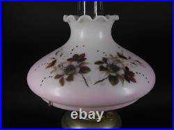 Antique Aladdin Oil Lamp No. 11 w Hurricane & Floral Pink Milk Glass Shade