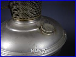 Antique Aladdin Oil Lamp No. 11 w Hurricane & Floral Pink Milk Glass Shade