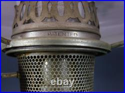 Antique Aladdin Oil Lamp No. 11 w Hurricane & Floral Pink Milk Glass Shade