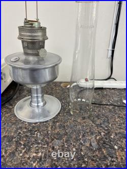 Antique Aladdin Oil Lamp, tall mantel, metal base 23.5 Tall