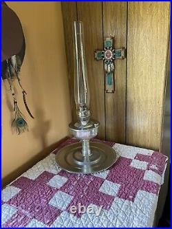 Antique Aladdin Oil Lamp, tall mantel, metal base, beautiful