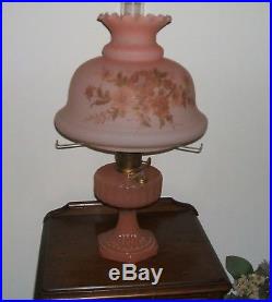 Antique Aladdin Parlor Lamp Pink WithPink Ruffled Satin Glass Shade Kerosene