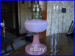 Antique Aladdin Pink Vertique Kerosene Oil Lamp & Chimney
