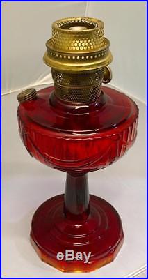 Antique Aladdin Red Amberina B Oil Lincoln Drape Lamp Tall 10 1/2 Not Scalloped