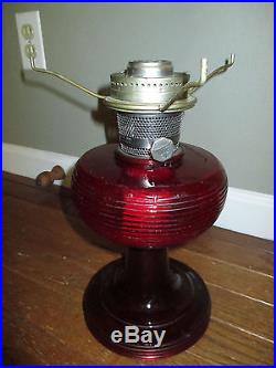 Antique Aladdin Ruby Red Beehive Lamp withSpider and Burner