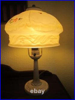 Antique Aladdin Table Lamp With Period Glass Shade Marked Aladdin Mfg