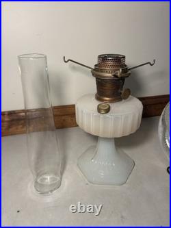 Antique Aladdin White Moonstone B-110 Corinthian Oil Lamp 1935-1936 With Shade