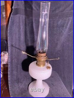 Antique Aladdin White Moonstone Diamond Quilt Lamp, 1937 withNu-Type B Burner