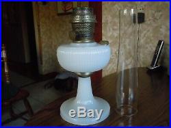 Antique Aladdin White Vertique Kerosene Oil Lamp & Chimney