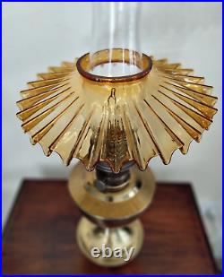 Antique Amber Translucent Glass Petticoat Ribbed Pleated Hurricane Lamp Shade 3