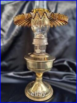 Antique Amber Translucent Glass Petticoat Ribbed Pleated Hurricane Lamp Shade 3
