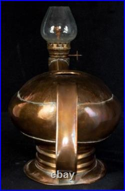 Antique Brass Aladdin Genie Oil Lamp with Pebbled Glass Shade