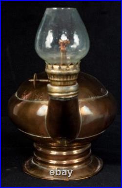 Antique Brass Aladdin Genie Oil Lamp with Pebbled Glass Shade