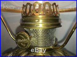Antique Brass Aladdin Hurricane Kerosene Table Lamp Model No. 7 with Drape Shade
