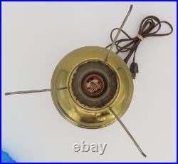 Antique Brass Aladdin Oil Lamp No 10 Blue Satin Quilted Diamond Glass Shade 10