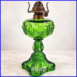 Antique Diamond Glass Bullseye Emerald Green Oil Kerosene Lamp c1902 Canada